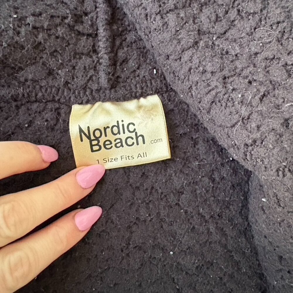 Nordic Beach Womens Top One Size Black Hooded Open Front Wrap Fleece Cozy - Picture 8 of 8